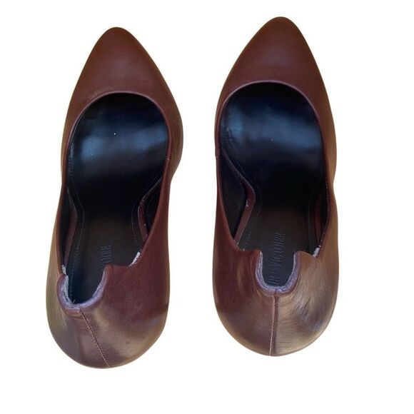 Pour la victoire Irene Brown Leather Stacked Stiletto Pump Heels Size 9.5 - Picture 5 of 10